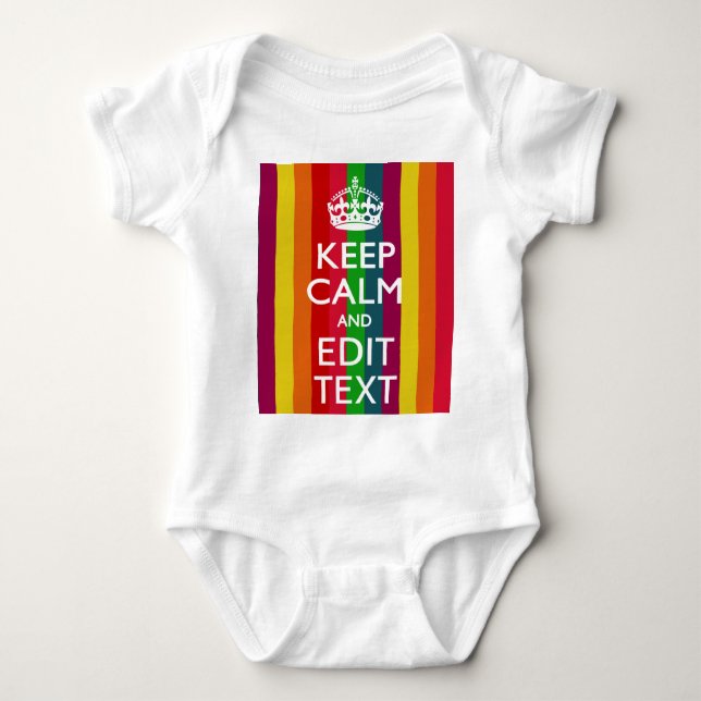 Rainbow Stripes Keep Calm And Your Text Customise Baby Bodysuit (Front)