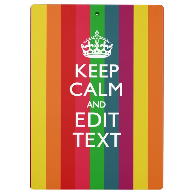 Rainbow Stripes Keep Calm And Your Text Customise Clipboard (Back)