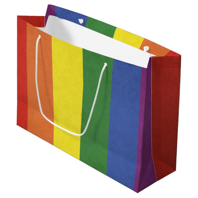 Rainbow stripes large gift bag (Front Angled)
