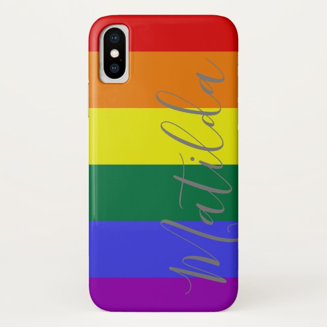 Rainbow Stripes LGBT  Personalized Name Case-Mate iPhone Case (Back)