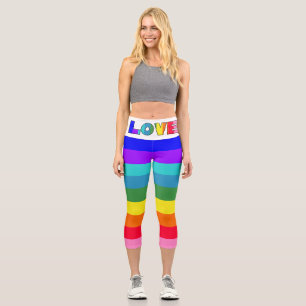 Rainbow Stripes Love   Capri Leggings