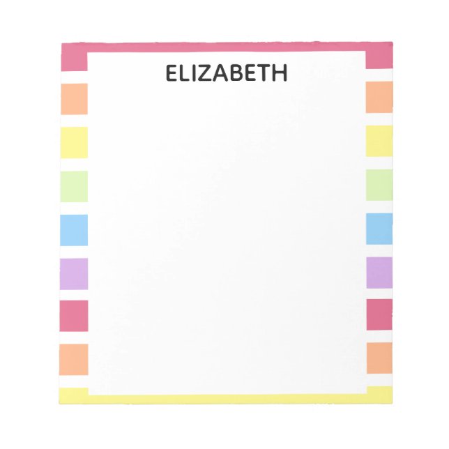 Rainbow Stripes Pastel Name | Personalise Notepad (Front)