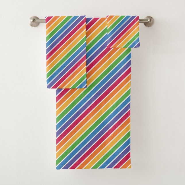 Rainbow Stripes Pattern Bath Towel Set (Insitu)