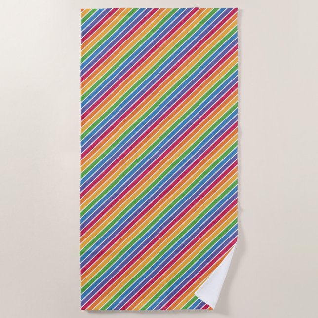 Rainbow Stripes Pattern Beach Towel (Front)