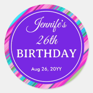 Rainbow Stripes Pattern Birthday Custom Templa Classic Round Sticker