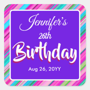 Rainbow Stripes Pattern Birthday Custom Templa Square Sticker