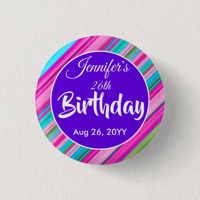 Rainbow Stripes Pattern Birthday Custom Template 3 Cm Round Badge (Front)
