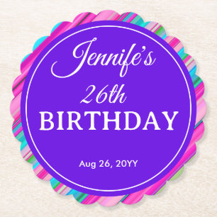 Rainbow Stripes Pattern Birthday Custom Template Paper Coaster