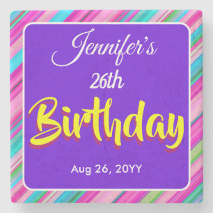 Rainbow Stripes Pattern Birthday Custom Template Stone Coaster