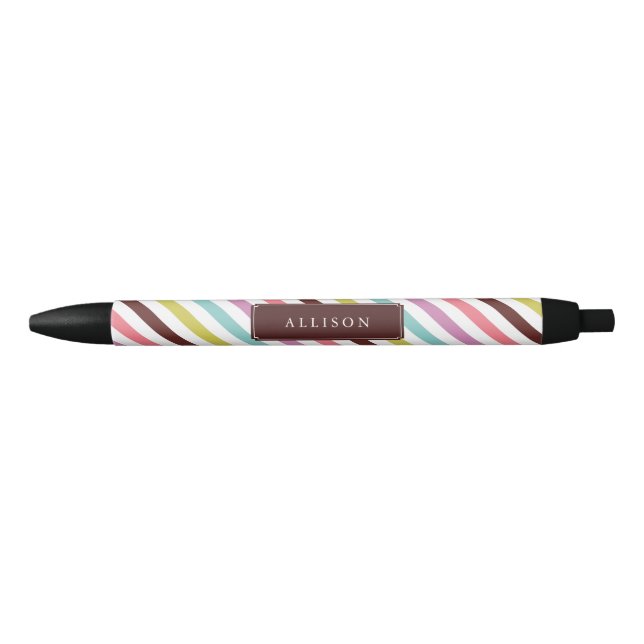 Rainbow Stripes Pattern Personalised Black Ink Pen (Front)