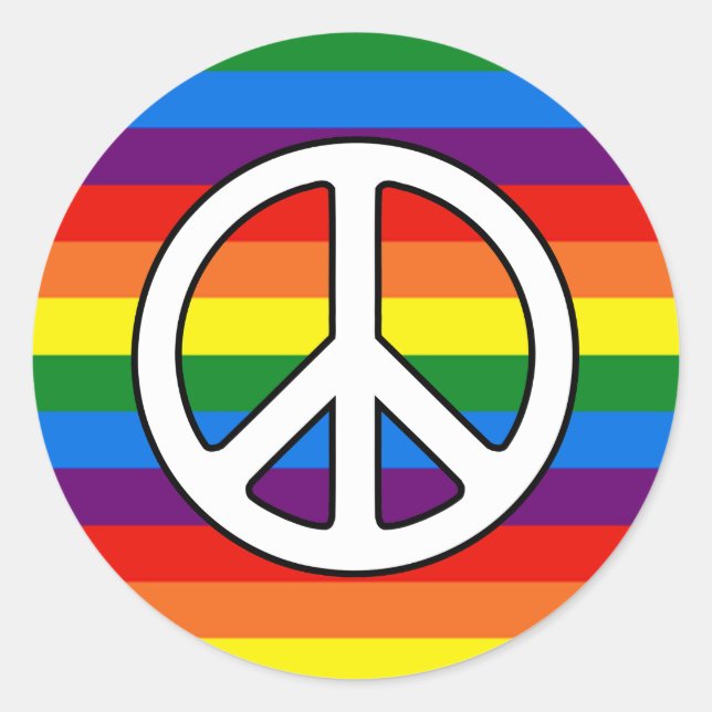 Rainbow Stripes Peace Sign Gay Pride LGBT Support Classic Round Sticker (Front)