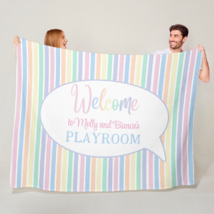 Rainbow stripes personalised kids playroom fleece blanket