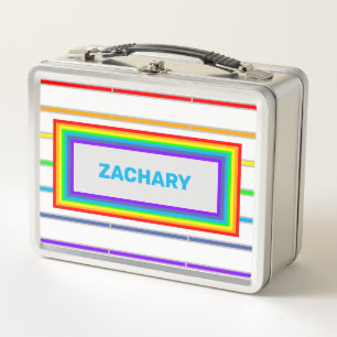 Rainbow Stripes Personalised Name Metal Lunch Box