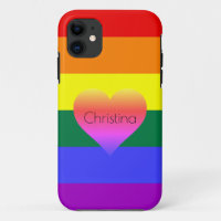 Rainbow Stripes Pride with Hearts & Custom Name