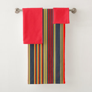 Rainbow Stripes + Red Bath Towel Set