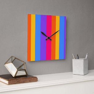 Rainbow Stripes Square Wall Clock