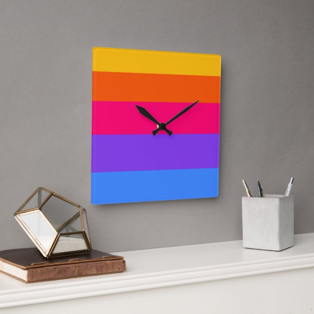 Rainbow Stripes Square Wall Clock (Office)