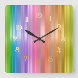 Rainbow Stripes Square Wall Clock