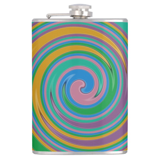 Rainbow stripes swirl hip flask (Front)