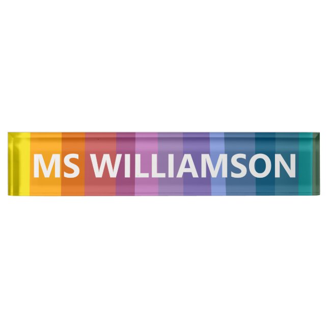 Rainbow Stripes Teacher Name Appreciation Gift Nameplate (Front)