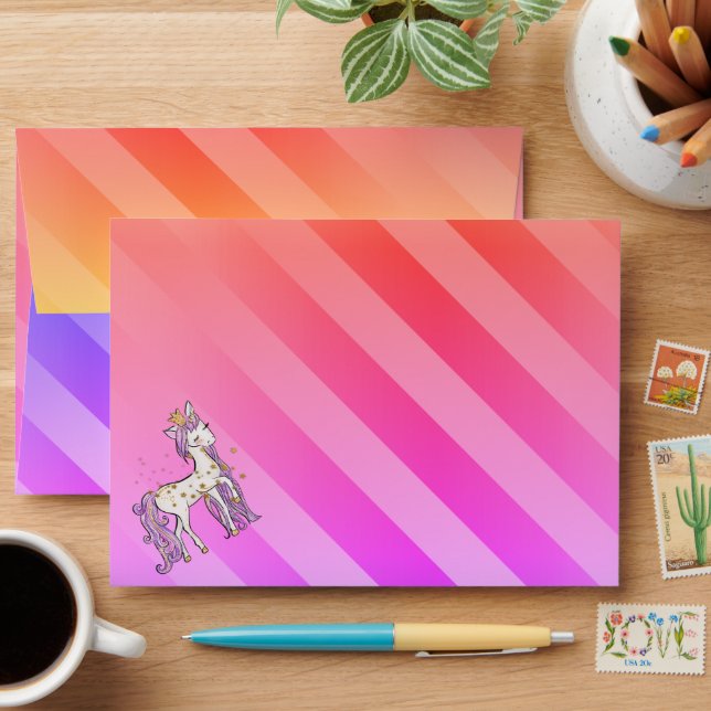 Rainbow Stripes Unicorn Party Envelope (Desk)