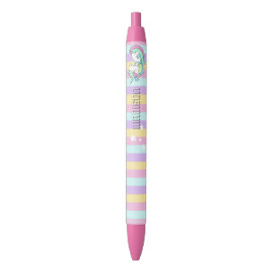 Rainbow stripes Unicorn Stars personalised School Black Ink Pen