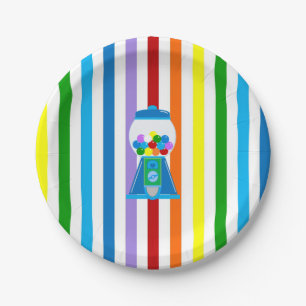 Rainbow stripes with blue gumball machine paper plate