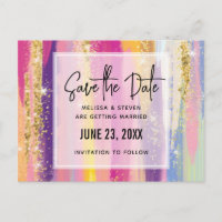 Rainbow Stripes with Faux Glitter Save the Date