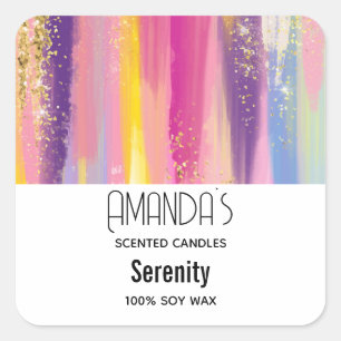 Rainbow Stripes with Faux Gold Glitter Candle Biz Square Sticker