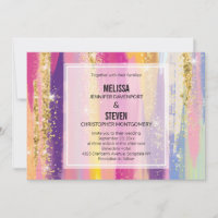 Rainbow Stripes with Faux Gold Glitter Wedding