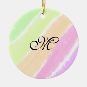 Rainbow stripeswatercolor lines add your monogram ceramic tree decoration