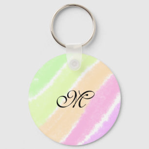 Rainbow stripeswatercolor lines add your monogram key ring