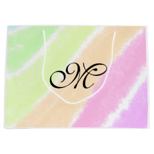 Rainbow stripeswatercolor lines add your monogram large gift bag