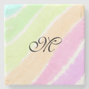 Rainbow stripeswatercolor lines add your monogram stone coaster