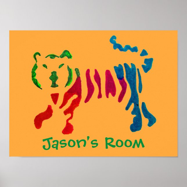 Rainbow stripey tiger art boys room poster (Front)