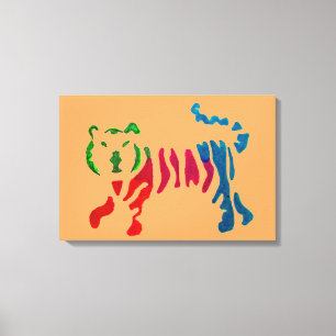 Rainbow stripey tiger art canvas print