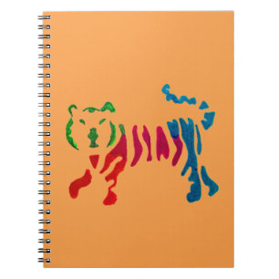 Rainbow stripey tiger art spiral notebook