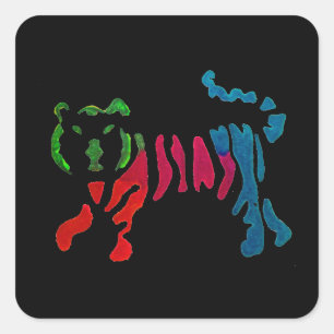 Rainbow stripey tiger art square sticker