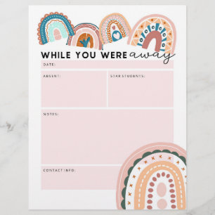 Rainbow Substitute Teacher While You Were Away Custom Letterhead