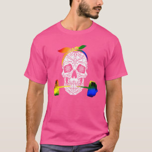 Rainbow Sugar Skull Weight Lifting Lgbt Gay Lesbia T-Shirt