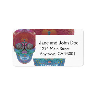 Rainbow sugar skull with tree of life and hearts label