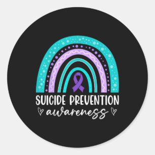 Rainbow Suicide Prevention Awareness Teal Amp Pu  Classic Round Sticker
