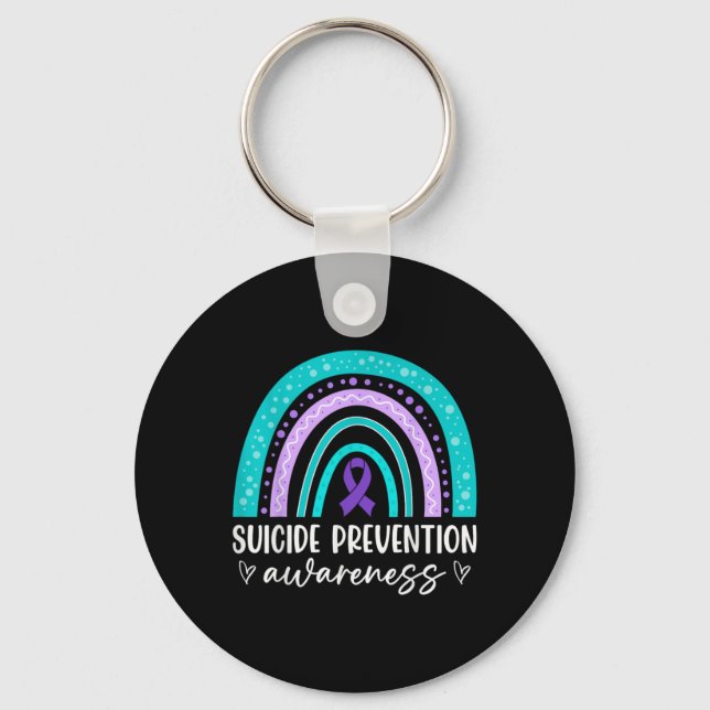 Rainbow Suicide Prevention Awareness Teal Amp Pu  Key Ring (Front)