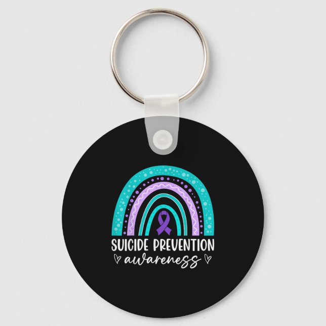 Rainbow Suicide Prevention Awareness Teal &amp; Pu Key Ring (Front)