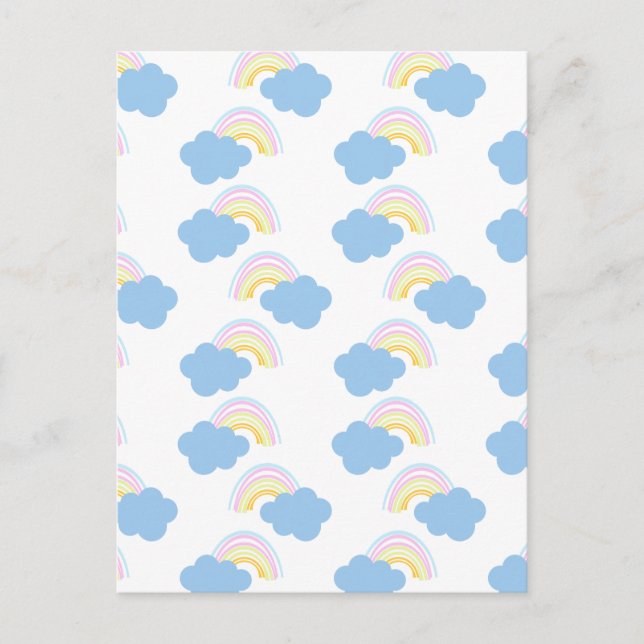 Rainbow Summer Clouds Pastel Scribble Doodle Postcard (Front)