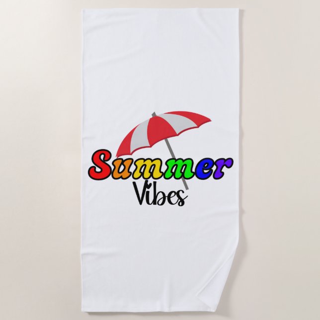 Rainbow Summer Vibes | LGBTQ Pride Beach Umbrella Towel (Front)