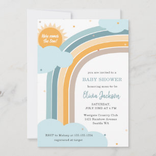 Rainbow, Sun and Clouds Baby shower invitation