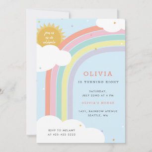 Rainbow, Sun and Clouds Kid's birthday Blue1 Invitation