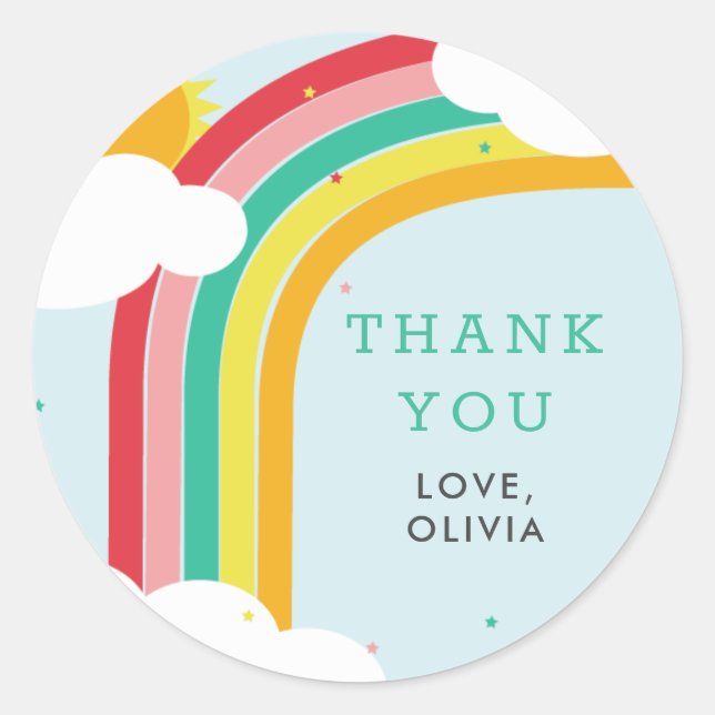 Rainbow, Sun and Clouds Kid's birthday party  Classic Round Sticker (Front)
