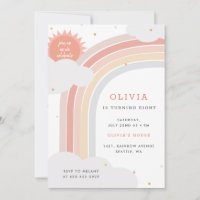 Rainbow, Sun and Clouds Kid's birthday Pink muted
